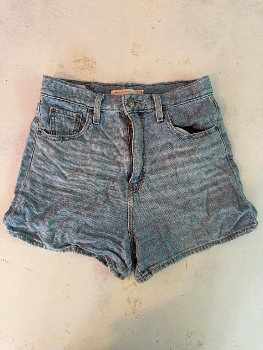 Vintage-Inspired Light Blue Denim High-Rise Shorts